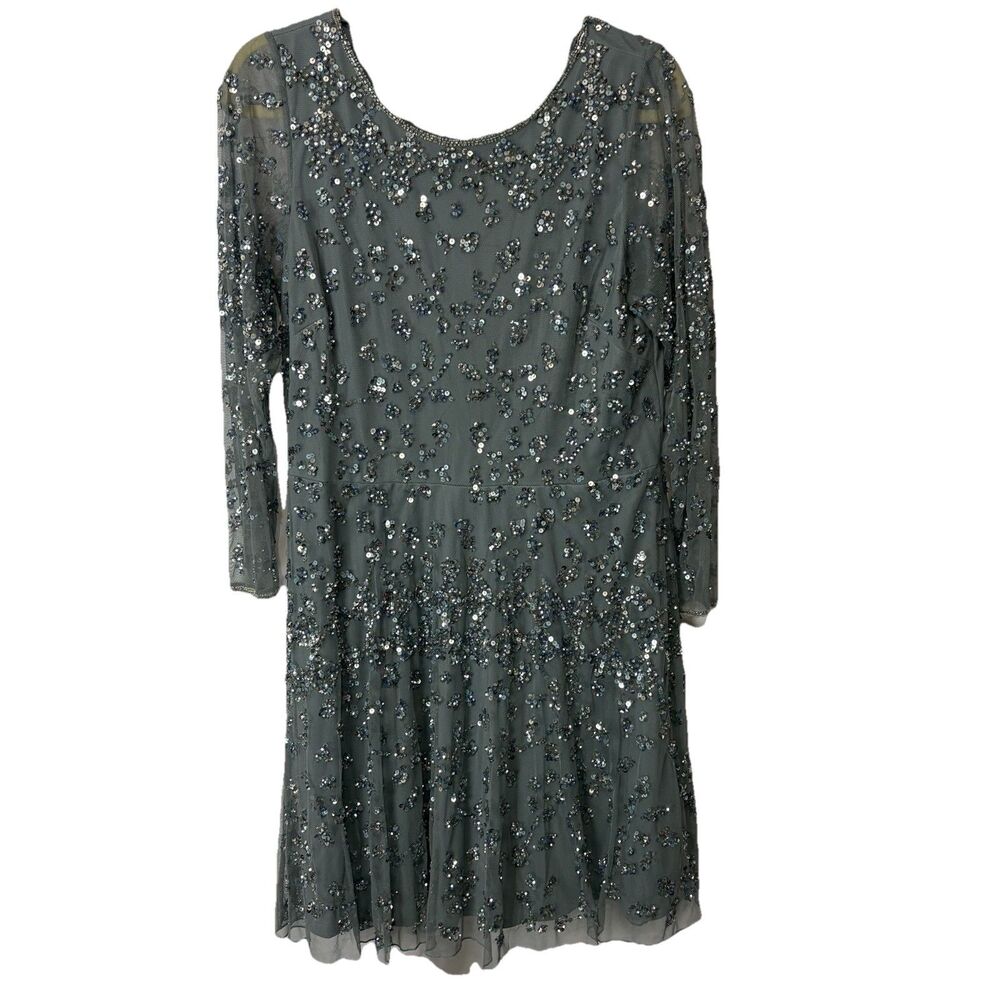Pisarro Nights Women's Silver Beaded Sequin Long Sleeve Dress 10 Wedding Guest